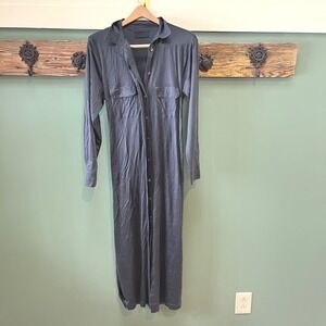 ROYL 100% Silk Shirt Dress Maxi Long Sleeve Button Front Belted Luxury M